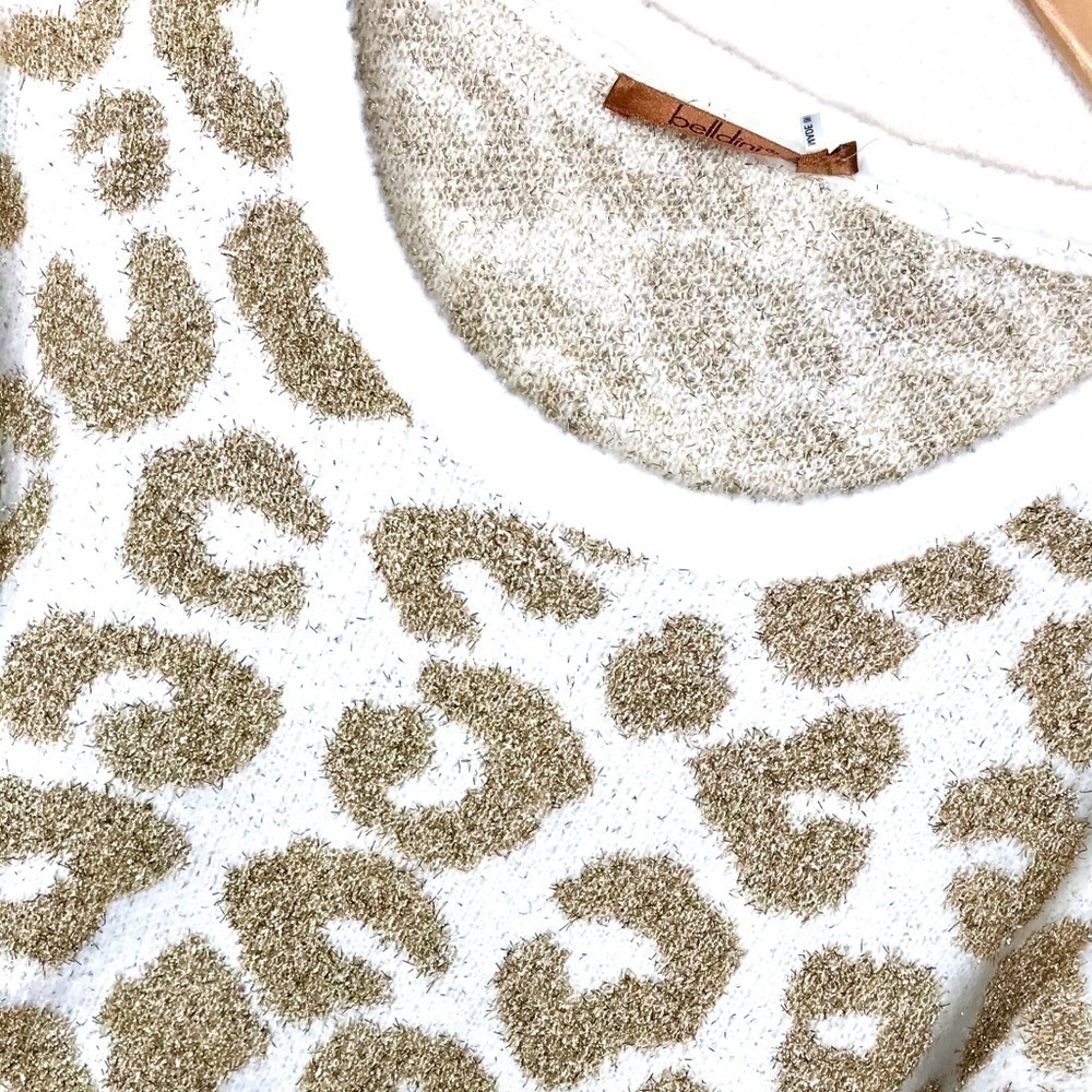 BELLDINI White & Gold Leopard Print Sweater - Picture 8 of 8